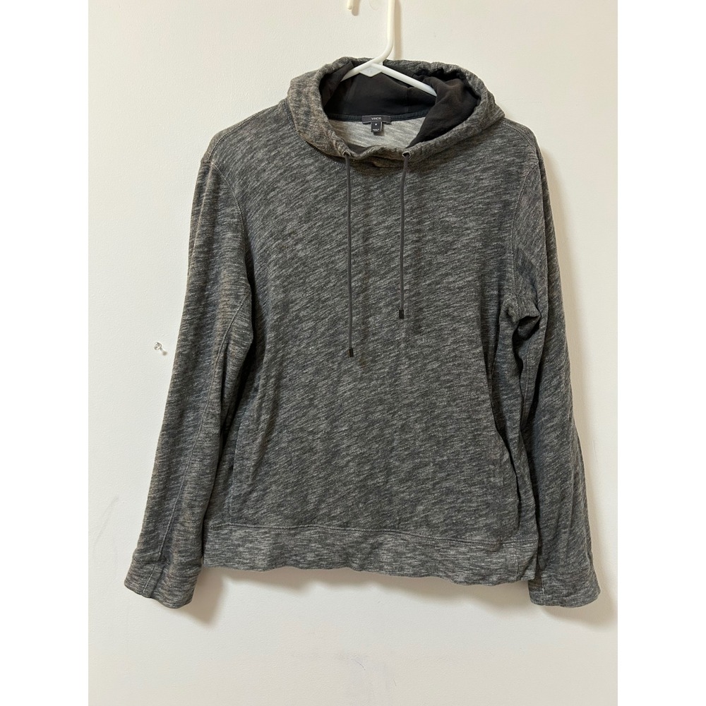 Vince Space Dye Cotton Pullover Hoodie Women Size M Grey Minimalist
